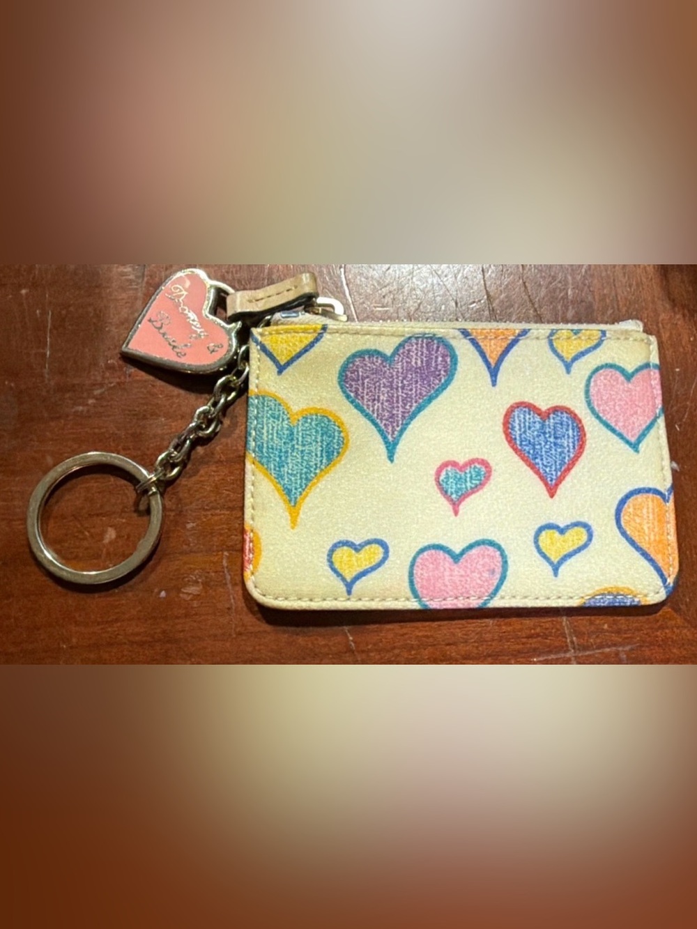 Vintage Dooney & Bourke Rainbow Crayon Scribble Heart Zip Coin Pouch Metal Heart